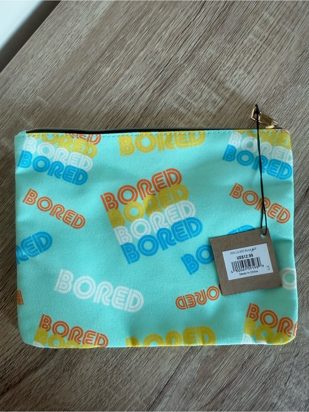 BORED Pattern Aqua Zip Pouch - kids pencil pouch